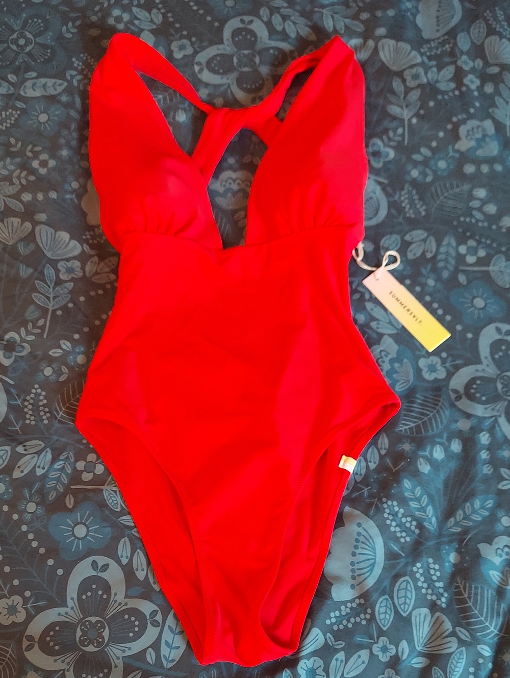 Summersalt Hot Red Orange Plunge Tie Back One Piece Swimsuit Sz 2 NWT